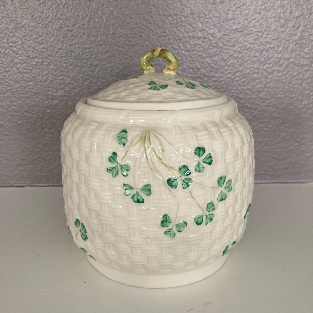 Belleek biscuit jar